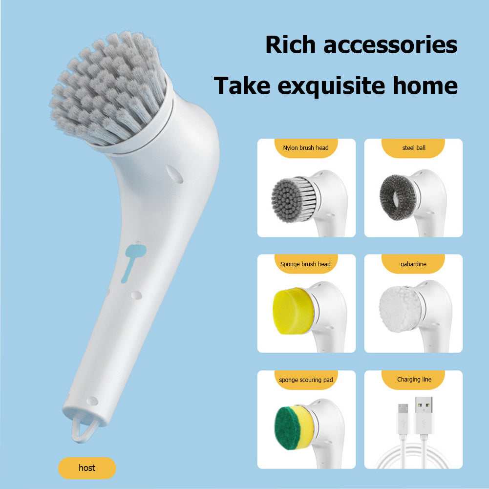 Multifunctional Electric Handheld Kitchen Household Dishwashing Brush Handheld Drill Brush Set With 5 Heads