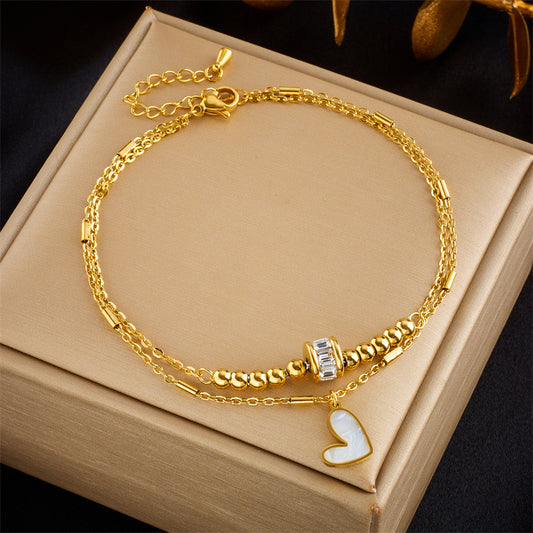 Fashion Jewelry Boho Classic Love Heart Ankle Chain Double Layer Chain Bracelet Anklet Charm Bracelet