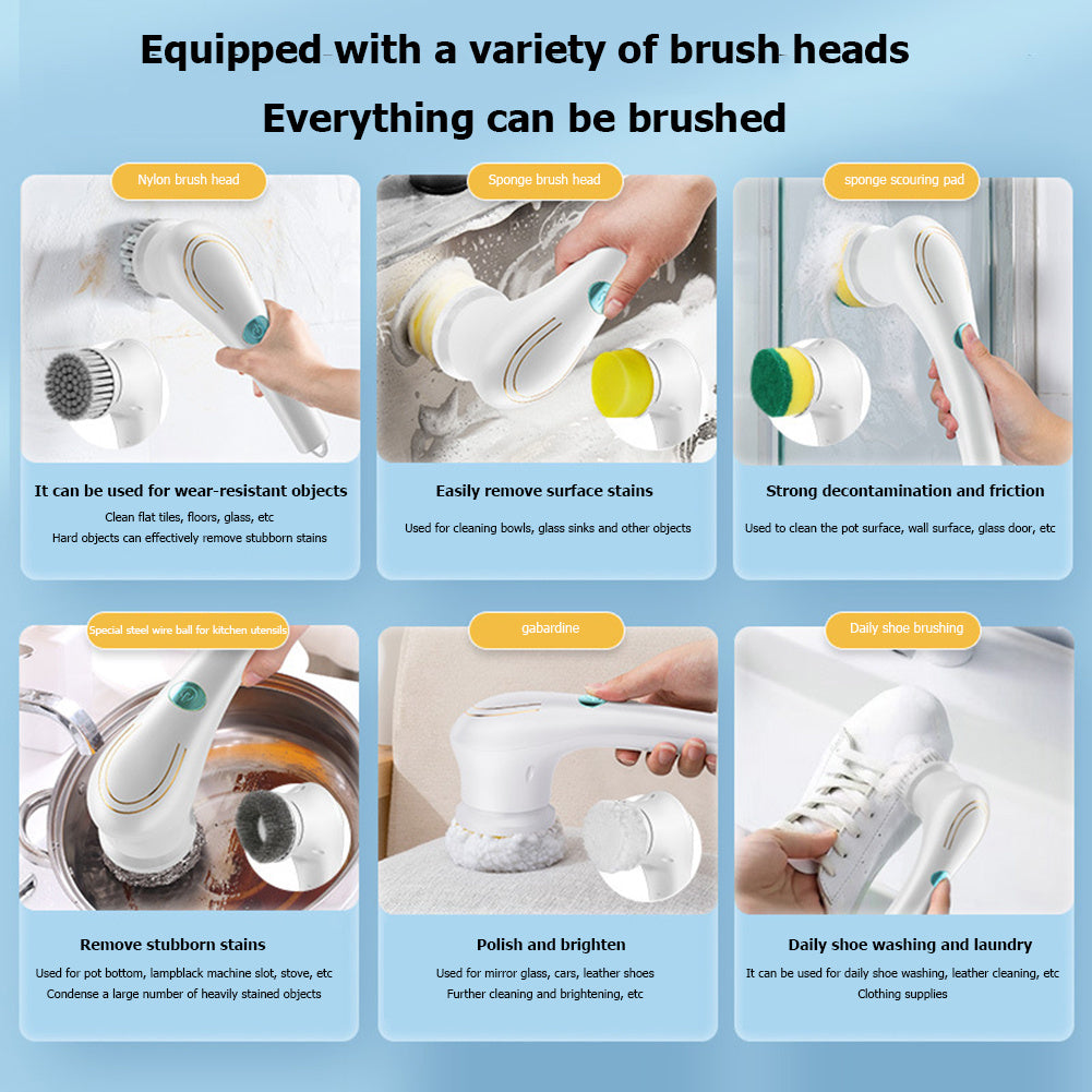 Multifunctional Electric Handheld Kitchen Household Dishwashing Brush Handheld Drill Brush Set With 5 Heads