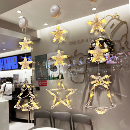 Christmas 3pcs LED Light Star Xmas Tree Hanging Sucker Lamp Window Ornaments Decoration For Home Xmas Navidad New Year Decor Christmas Decorations 2024