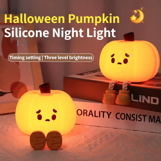 Home Decor Halloween Pumpkin Night Light Cute Soft Silicone Lamp Touch Rechargeable Bedside Decor Light Kids Gifts Halloween Decorations