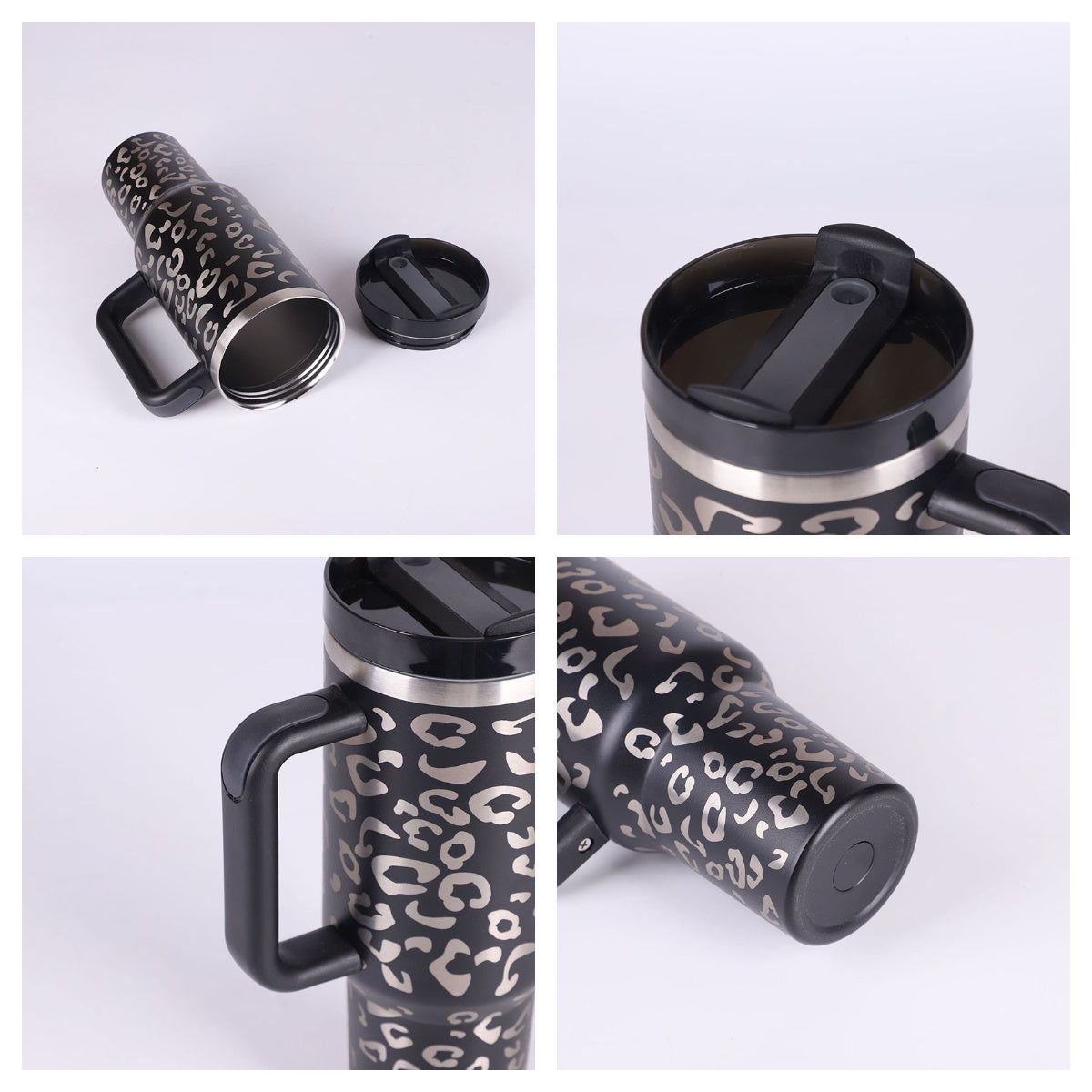 40 Oz Stainless Steel Tumbler, Modern Leopard Pattern With Handle Straw Insulated Travel Drinking cup