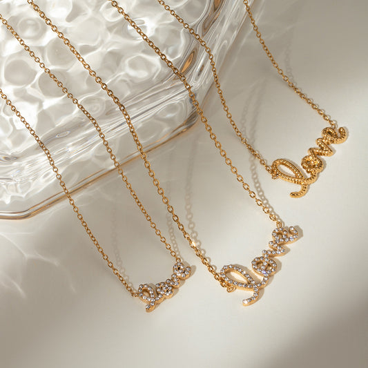 Stainless Steel Rhinestone Gold Chain